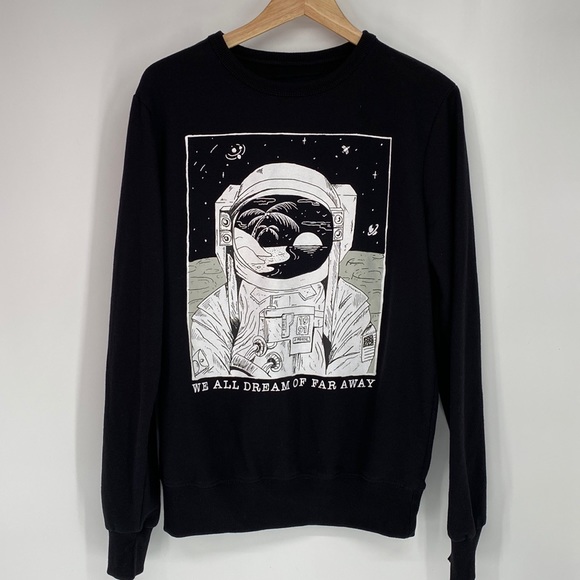 Pull&Bear Tops - Pull & Bear We All Dream of Far Away Astronaut Outer Space Pullover‎ Sweatshirt